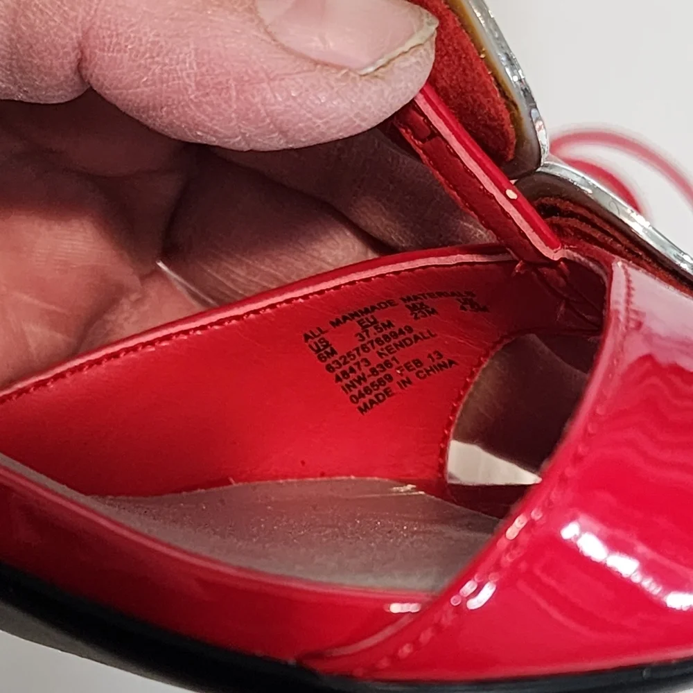 Red Patent Leather Sandals with Silver Accents